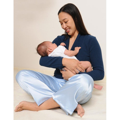 Mothers in multi-seasonal, colder climates have the option of adding a coordinating Fleece Crossover Top in lieu of a robe, or to wear as the primary pajama top.