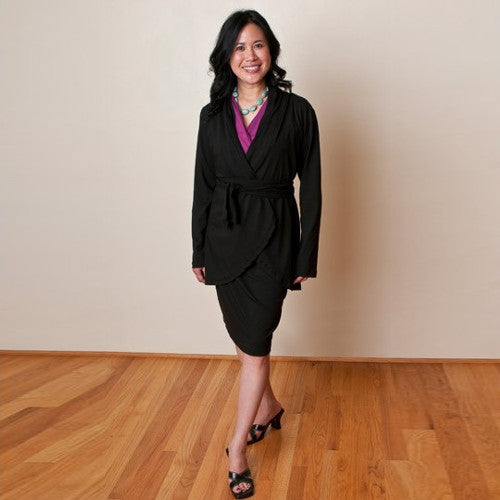 Another way to wear the Jet Set Jacket, Skirt and Fuchsia Crossover Shirt.
