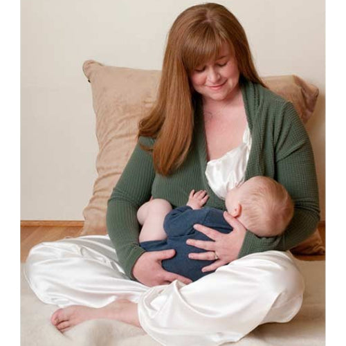 The Sage Gridded Fleece Nursing Top keeps mom and baby warm while breastfeeding.